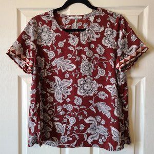Scotch & Soda Maison Paisley Print Short Sleeve Blouse Womens Medium Maroon